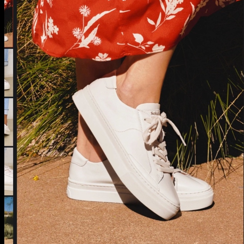 NWT NIB Soludos Ibiza Platform Sneaker in White Leather Women’s size 6